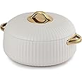 Cello Aurum Luxury Inner Stainless Steel Insulated Hot-pot 1250ml, White | Easy Grip Lid & Frim Twist Lock | BPA-Free, Durable, Suitable for Hot & Cold | Hot Box for Kitchen | Hot Pot for Home