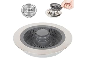 ESUFEIR 3 In 1 Kitchen Sink Plug Strainer,Universal Stainless Steel Pop Up Sink Drainer Plug,Anti-Clogging Sink Food Catcher,Metal Sink Stopper Replacement Prevent Odor,Plug Hole Strainer Sink Filter