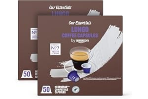 by Amazon Capsules de café Lungo compatibles Nespresso, 100 capsules (2 paquets x 50) - Certifié Rainforest Alliance