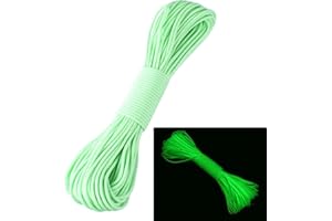 Fsskgx Outdoor Paracord Cord, Glow in The Dark 550 Luminous 9 Strand Parachute Skydiving Rope for Keychain, Dog Collar, Garden Bundling, Camping, Survival (25ft)