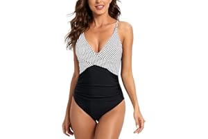 VEVARBLE Womens Ruched One Piece Swimsuit Tummy Control Swimming Costume Retro Bikini Bathing Suit Swimwear