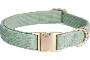 YUDOTE Ultra-soft Dog Collar Natural Cotton Corduroy Made for Large Dogs with Sensitive Skin,Sage Green
