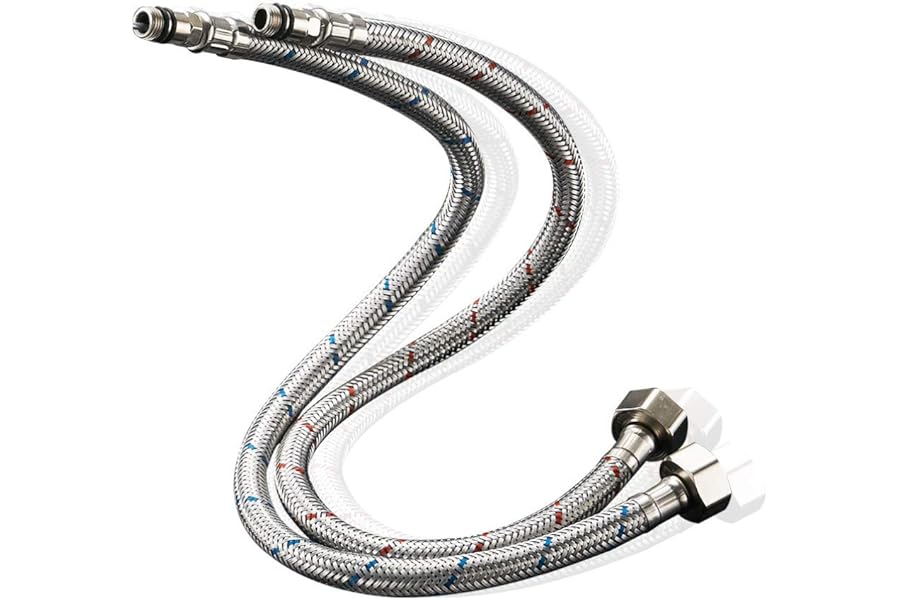 Heable Pack of 2 Kitchen/Basin Monobloc Mixer Tap Connectors Flexi Pipes Tails British Standard Pipe M10 x1/2 Fitting 500mm Long (Silver Pipes)