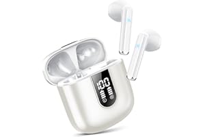 Jesebang Ecouteurs sans Fil, 2023, Bluetooth 5.3 HiFi Stéréo, Ecouteurs avec ENC Mic, Oreillette Bluetooth Sport Casque Bluetooth 30H Écran LED, IP7 Étanche, Blanc Nacré