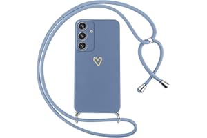 Oelrstfe Handyband für Samsung Galaxy S24 5G Hülle mit Band Herz Motiv Handyhülle für zum Umhängen Silikon Stoßfest Ultra Dünn Weich Schutzhülle mit Kordel Necklace Kette Gold Love Muster Case,Blau