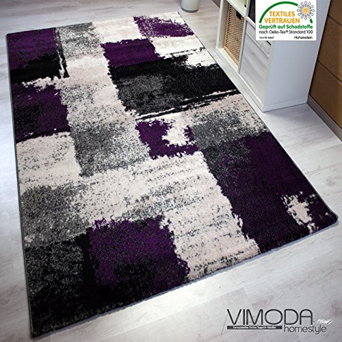 Rug VIMODA Modern Design Abstract Check Mixed Colour Purple Grey Black - Very Easy to Clean - violet, 160 cm x 230 cm