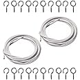 FERRIS | 2 Packs - 3 Metre Net Curtain Wire with set of 16 Hooks and 16 Eyes | Multi-Purpose Decoration Net Voile Curtain Wire Cable | Strong, Durable and Expandable Cord - Cut to Any Size Length