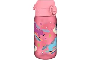 ION8 Butelka dla Dzieci, 350 ml/12 oz, Szczelna, Łatwa do Otwarcia, Bezpieczny Zamek, Można Myć w Zmywarce, Bez BPA, Uchwyt do Przenoszenia, Łatwa do Czyszczenia, Bezwonny, Różowe Jednorożce