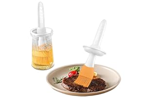 BULANGDE 20cm Pinceau Cuisine Silicone avec 200ml Bouteille d'huile en Verre 2 en 1,Long Pinceau Alimentaire Patisserie Résistant à la Chaleur Professionnel pour Griller, Marinade des Steaks (Blanc)