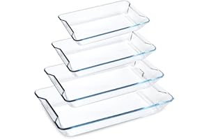 KARADROVA Set of 4 Glass Baking Dish, Lasagne Dish Set, Lasagna Dishes for Oven, Rectangular Glass Baking Dishes (1+1.6+2.5+3.6L)