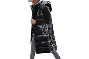 Tuopuda Women Quilted Gilets Longline Hooded Waistcoat Ladies Lightweight Padded Sleeveless Puffer Down Coat Zip Up Gilet Side Split Long BodyWarmer Winter Jacket With Pockets
