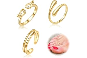 IKOPFLN Ensemble de Bagues d'Orteil en Or 14K pour Femmes Anneaux d'Orteil Réglables Anneaux d'orteil à bande Ouverte avec Ailes de l'ange Ensemble de Bijoux de Pied de Plage pour Femmes