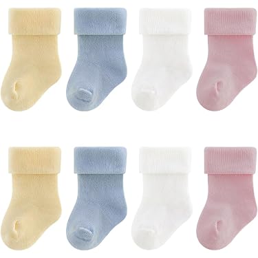 QIYIENDIAN Lot 10 Paires Chaussettes Bébé Coton Doux - Couleurs Unies - 0 à 3 Ans