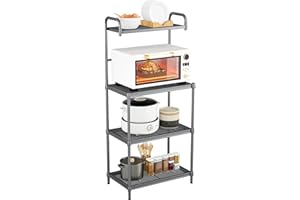 COSTWAY Microonde Scaffale da Cucina per Microonde in Metallo a 4 Ripiani, Carrello per Microonde Scaffalatura Organizzatore Portaoggetti, 60 x 34 x 136 cm (Grigio)