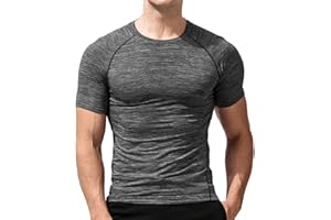 Muscle Alive Uomo Magro Stretto Compressione Livello Base Manica Corta Maglietta Bodybuilding Top Poliestere e Spandex