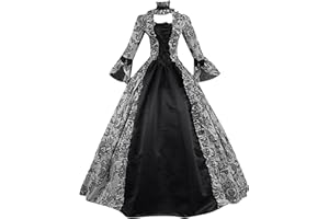 FunAloe Women Halloween Vintage Gothic Court Square Collar Dress Red Victorian Party Medieval Dress Ball Gown Costume Plus Size Renaissance Queen Dress Cosplay Costumes Lolita Patchwork Bow Dress