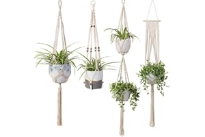 4 Pack Macrame Plant Hanger Indoor with Hanging Planter Hooks, Sturdy Plant Pots Holder for Plants, Flower Pot Hangers, Hand-made Decorative Wall / Ceiling / Patio, Ezylivin