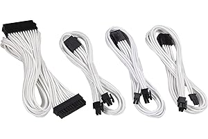 upHere gaming Sleeved Cable - Cable extension for power supply with extra-sleeved 24 PIN 8PIN 6PIN 4+4 PIN 500mm Length With COMBS, White(19.7 inch/ 50CM), SC504
