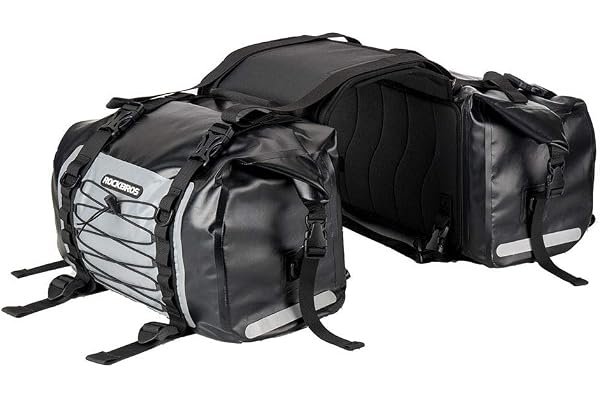 ROCKBROS Sacoche de Selle Moto 2 Pièces Rangement Arrière Etanche Sac de Voyage 62L Grande Capacité Sangle Réglable Universel Noir Jaune