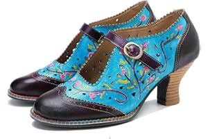 CrazycatZ Womens Leather Colorful Mary Jane Shoes with bow, Vintage Patchwork Mary Janes Pumps