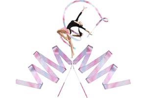 MORJCG Gymnastics Ribbon, Dance Ribbons, Sparkling Pink Gymnastics Ribbon Wand Rhythmic Dance Ribbons, Dancers Ribbon Streamers Dancing Equipment for Kids Artistic Dancing Training Birthday Party Favors