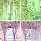 Vorhänge ländlicher Stil Weidenblätter-Muster, versetzt, Rollo, bedruckt, Glas-Garn, für Tür Fenster Deko, 1 m x 2 m, grün Violett - 4