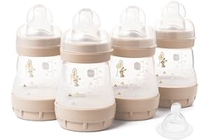 MAM Easy Start Lot de 4 biberons anti-coliques auto-stérilisants MAM à débit lent Taille 1 + 1 tétine à débit moyen Taille 2 Unisexe