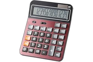 LITTLE ANTS Calculatrices,Grande Calculatrice/Calculatrices de Bureau à 14 Chiffres Solaire et Pile Calculatrice d'affaires Vin Rouge