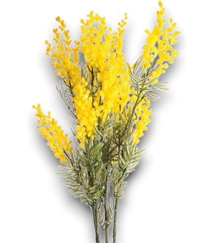 LKPOMI 6 Pezzi di Fiori di Acacia Artificiali da 15 Pollici, Steli di Acacia Finti, Bouquet di Fiori Gialli Bianchi, Foglie di Mimosa, Piante Che Si Affollano per Interni Ed Esterni, Giardino(Bianco