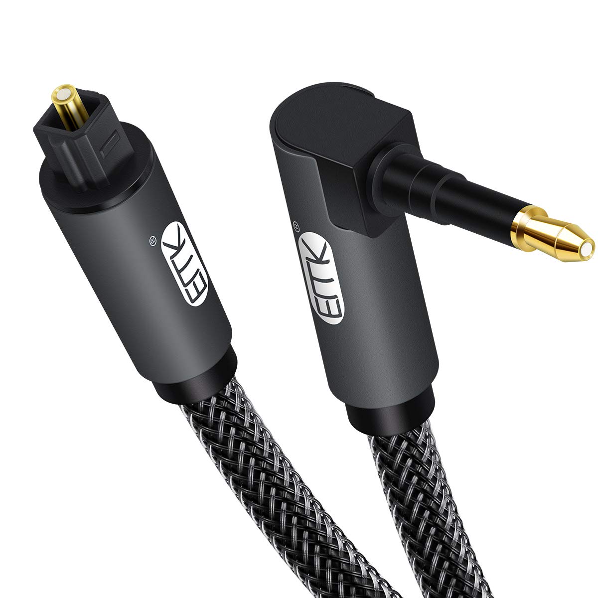 EMK 90 Degree Mini Optical Audio Cable Digital 3.5 mm Connects Toslink Cable, Fiber SPDIF Audio Cable Compatible with Home Theater, Sound Bar, TV, PS4, Xbox (3M/10ft) Black
