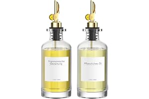 BOLLFO Lot de 2 distributeurs d'huile d'olive pour la cuisine, distributeur de sirop de café, distributeur d'huile, vinaigre et bouteilles d'huile avec bec lesté et 41 étiquettes, 350 ml