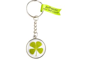 Cotswold Crafts By Emma—Good Luck Keyring w/Real Pressed Four Leaf Clover - Perfect Christmas stocking filler idea or secret 