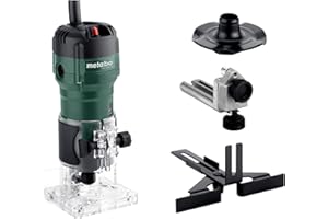 metabo Kantenfräse FM 500-6 - 500 W, 32.000 U/min - Kompakte Oberfräse für Holz mit 6 mm Spannzange - präzise Tiefeneinstellung - Fräse für Kanten, Profile, Nuten - Inkl. Zubehör & Führungshilfen