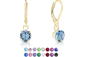 DTPsilver® Boucles d'Oreilles Dormeuses en Argent Fin 925 Plaqué Or Jaune et Cristaux de Swarovski® Elements Ronds - Diamètre: 6 mm