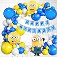 Party Town Minion Theme Decoration Combo For Boys And Girls Theme Birthday Party With Pastel Balloons |Minions Foil Balloons | Heart Foil | Balloon Arc | Glue Dots (Minion),62 Pcs