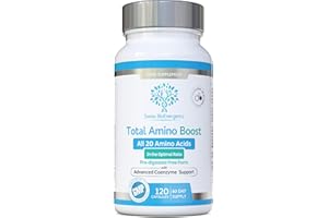 SWISS BIOENERGETICS Total Amino Boost - Full Spectrum - All 20 Amino Acids Including All BCAAs -120 Vegan Capsules with Free Form pre-digested Amino Acids with Advanced Coenzyme Support. No Additives - UK Made