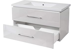 ‎MENDLER Mendler Premium Waschbecken + Unterschrank HWC-D16, Waschbecken Waschtisch, Hochglanz 90cm - weiß