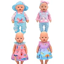 Lot De 4 Vêtements Pour Poupée 35-45 Cm – Combinaison, Robe, Lunettes Et Cintres – Cadeau Enfant