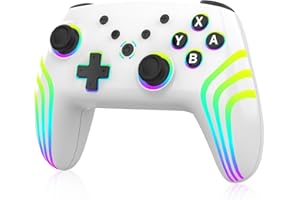 MYSTILUCK Manette Sans Fil Pro pour Switch/Switch 2/Lite/OLED/PC, Contrôleur avec 7 Couleurs d'éclairage RGB Changeantes/Double Vibration/Gyroscope 6 axes/Turbo, Joystick Ergonomique et Précis, Blanc