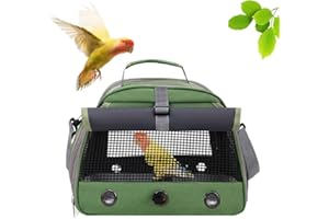MISYUE Portable Bird Travel Carrier, Green, with Perch and Side Window, for Parakeet and Small Parrot