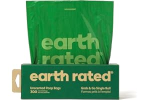 Earth Rated Sacs à crottes pour chiens, rouleau épais "Grab and Go", idéal pour le jardin, sans parfum, 300 sacs