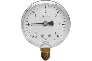 EMPEO by Messbo Manometer, NG 63-1-0-5 bar, 63mm Durchmesser, G1/4 Zoll Anschluss unten, Rohrfedermanometer, Gehäuse aus Stahl
