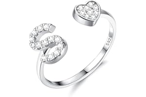 Diamday Plata de Ley S925 Ajustables Iniciales Anillos Mujeres Niñas Corazón Apilables Alfabeto Anillos Personalizado Capital Letra Anillo Inicial Joyería Regalos para Cumpleaños Navidad San Valentín