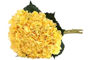 Tifuly Fiore di ortensia artificiale, 5 pezzi di mazzi di ortensie da 6,3 pollici di seta a gambo lungo singolo per matrimonio, casa, hotel, decorazione per feste, centrotavola(giallo)