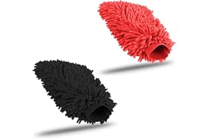 KUNSTIFY Guante de Lavado Accesorios para el Coche Paños de Microfibra Set de Limpieza del Coche Paño de Microfibra Set de Cuidado del Coche Paño de Nanofibra (Rojo + Negro)