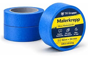 3x Maskeringstejp för målare 50 m * 24 mm / 400 meter - maskeringstejp Painty Tape för enkelt målnings- och dekorationsarbete
