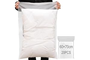 DITK-U 20Pcs Reusable Ziplock Bags Large Travel Clothes Storage Bags Clear Clothes Bags Clear Seal Bags Waterproof Luggage Organiser For coats, bulky clothes organizing 60 x 70 cm （without Hole）