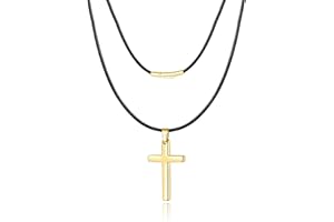 MOJOROUS 2mm Boy Leather Braided Rope Chain Waterproof Cross Chain for Boys Stainless Steel Cross Pendant Necklace Christian Confirmation Baptism Easter Gifts Black/Silver/Gold