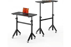 HUANUO höjdjusterbart skrivbord 80 x 40 cm med hjul | Triangulära ben, 6 höjdnivåer, låsbara hjul, mobilt datorbord, för hemm