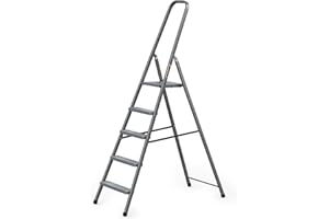 DRABEST Home Steel Ladder with Powder-Coated Finish & Platform – Step Ladder 5 Step with Platform – Foldable and Lightweight - for Home – 125 Kg – 46x173x8cm